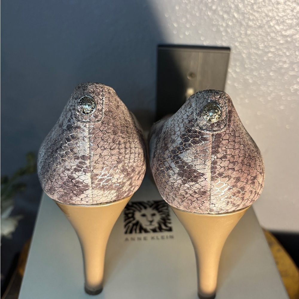Anne Klein Snake Print Peep Toe Heels - Tan - Picture 3 of 8
